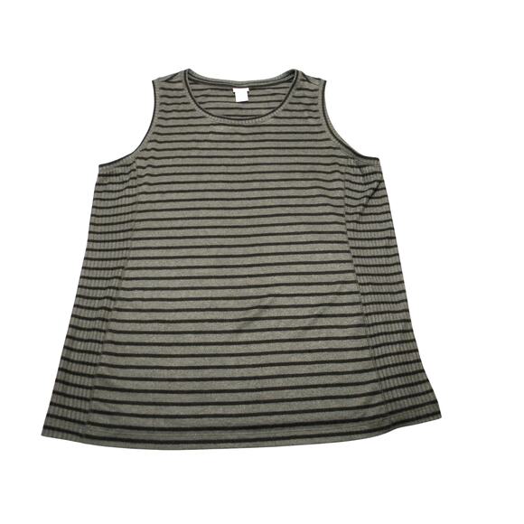 Chico's Zenergy Sleeveless Striped Top Gray Black Size XL 3 Stretch Travel Knit - Picture 2 of 7